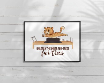 Pilates Cat Art Print | Kawaii Workout Poster (Digital Download)
