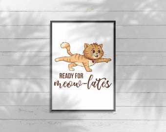 Pilates Cat Art Print | Kawaii Workout Poster (Digital Download)