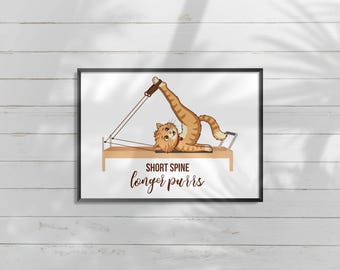 Pilates Cat Art Print | Kawaii Workout Poster (Digital Download)