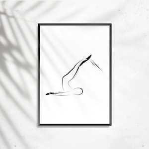 Pilates korte rug hervormer pose print, minimalistische lijntekeningen (digitale download)
