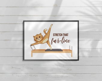 Pilates Cat Art Print | Kawaii Workout Poster (Digital Download)