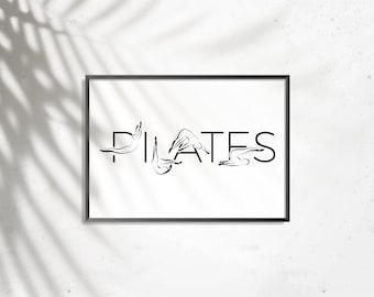 Konsttryck med pilatesposition: Minimalistisk studiodekor (digital nedladdning)
