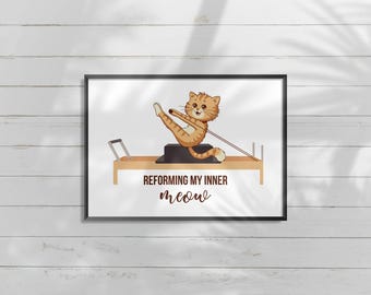 Pilates Cat Art Print | Kawaii Workout Poster (Digital Download)