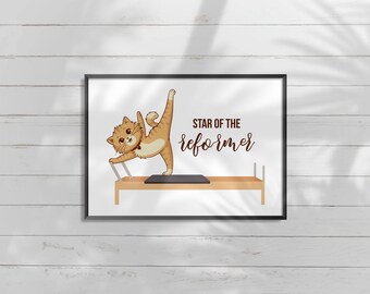 Pilates Cat Art Print | Kawaii Workout Poster (Digital Download)