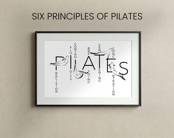 Pilates Principles Wall Art, Six Principles of Pilates , Modern Pilates Studio Decor, Minimal Fitness Typography, Printable Pilates Art