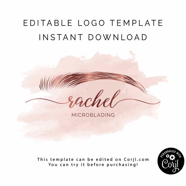 Brows logo | Microblading logo  | Makeup logo | Microblading artist  logo | Rose gold brow logo | Editable logo | INSTANT DOWNLOAD