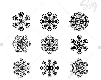 Paw Print Snowflake SVG & PNG Files | Winter Pet Designs (Digital Download)