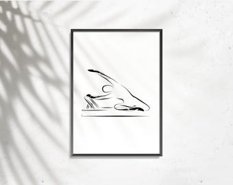 Pilates Reformer Mermaid Pose Print, Minimalist Line Art (Digital Download)
