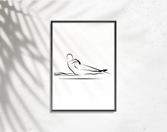 Pilates Rowing Reformer Pose, Graceful Movement Wall Art, Modern Minimalist Studio Decor, Printable Fitness Art