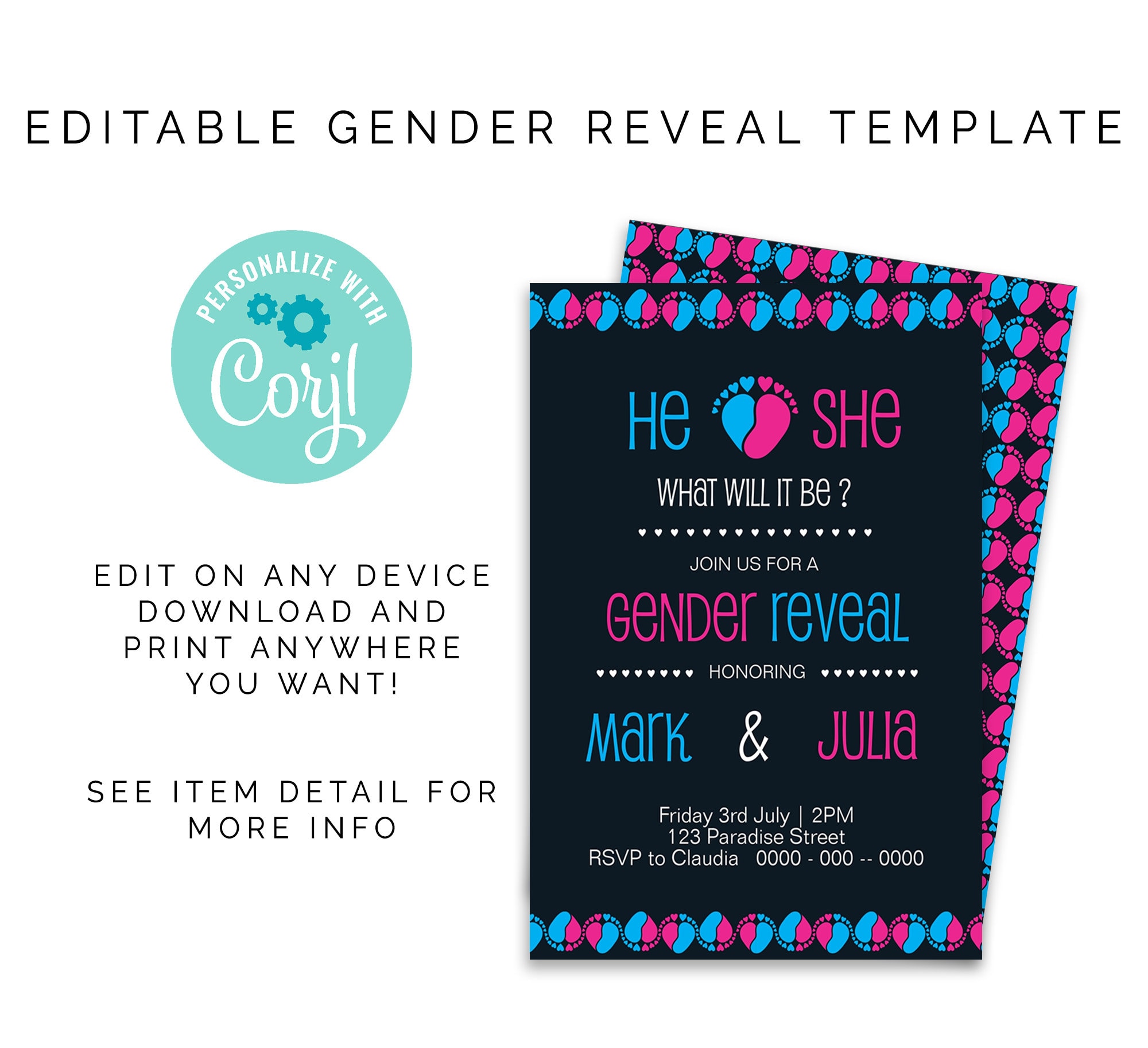 He or She Gender Reveal Party Invitation INSTANT DOWNLOAD Printable ...