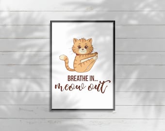 Pilates Cat Poster | Purr-Lates Wall Art |   Kawaii Cat Workout Illustration