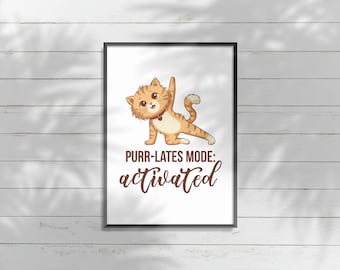Pilates Cat Art Print | Kawaii Workout Poster (Digital Download)
