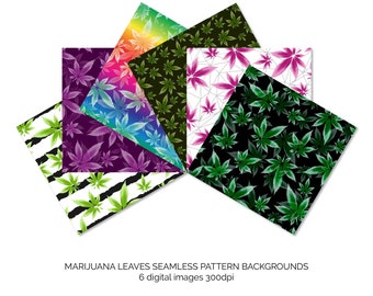 Watercolor Marijuana Leaves Seamless Pattern | Digital Paper (Digital Download)