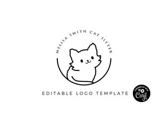Editable Cat Logo Template: Pet Sitter, Walker (Instant Download)