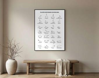 Abstract Pilates Body Line Art | Pilates Reformer Exercises | Modern Minimalist Wall Decor, Printable Fitness Art, Instant Download
