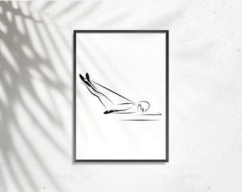 Pilates Beinkreise Former Pose, Studio Dekor, druckbare Fitness Art, Pilates Pose Kunstdruck: Minimalistische Linie Kunst (digitaler Download)