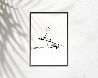 Pilates Arms Circles Reformer Pose, Graceful Movement Wall Art, Modern Minimalist Studio Decor, Printable Fitness Art