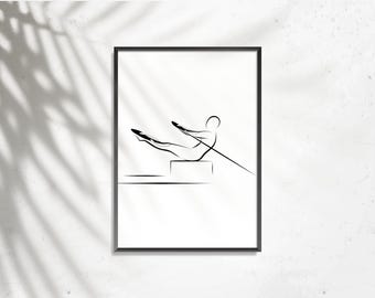 Pilates Reformer Teaser Pose Print, Minimalist Studio Art (Digital Download)