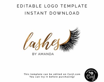 Lashes logo | Lashes extensions logo  | Makeup logo | Makeup artist  logo | Golden lashes logo | Editable logo | INSTANT DOWNLOAD