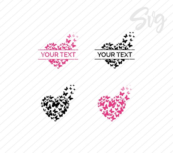 Heart With Butterflies Svg And Png Files Isolated And With Monogram Split Frames