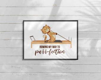 Pilates Cat Art Print | Kawaii Workout Poster (Digital Download)