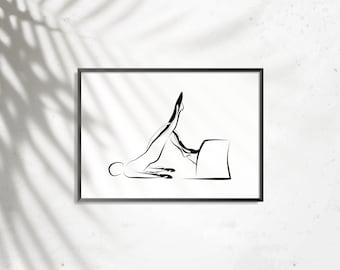 Pilates Shoulder Bridge Wunda Chair Pose, Printable Fitness Art, Pilates Pose Art Print: Minimalist Line Art (Digital Download)