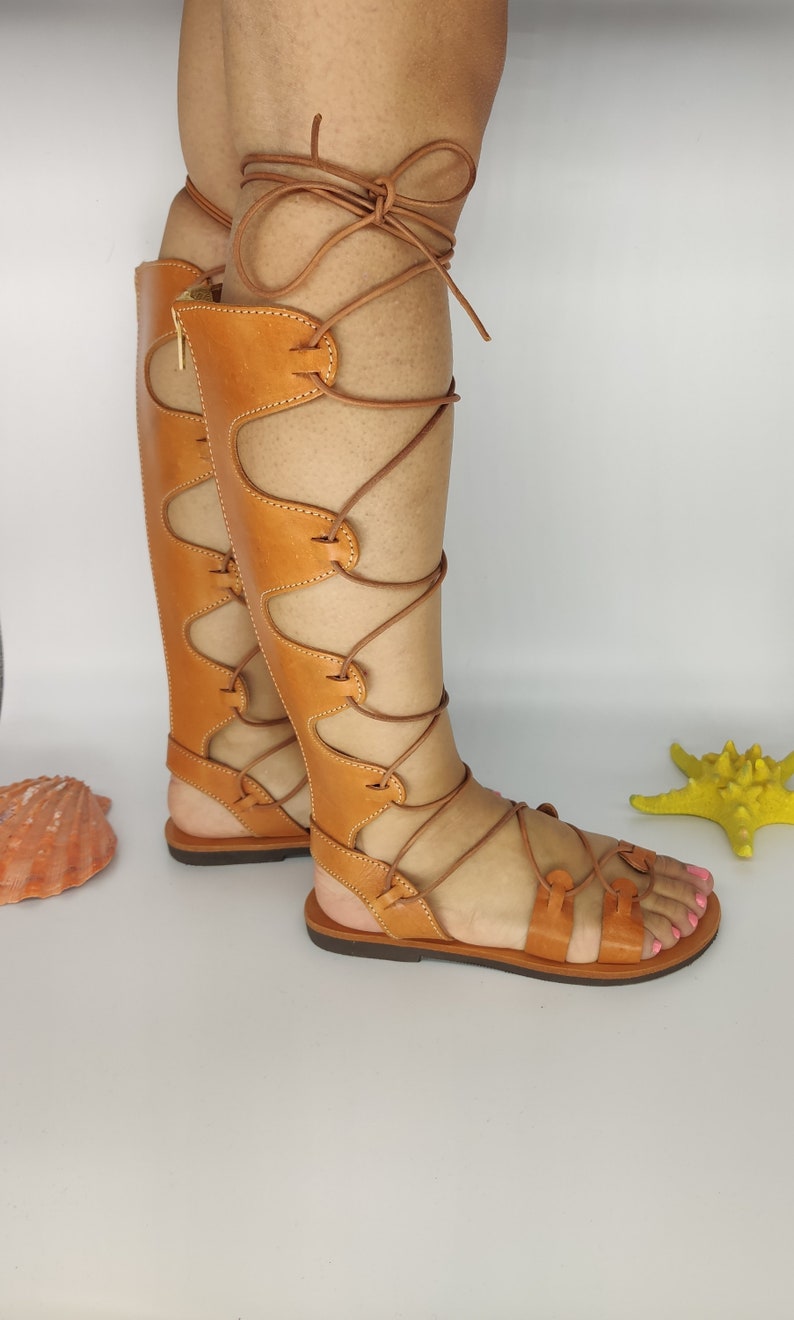 GLADIATOR HIGH Roman Greek handmade leather sandals Slim Sandals Handmade Sandals Gift for Her Made from 100/% Genuine Leather in Greece