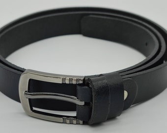 BLACK Leather BELT For WOMAN , Handmade Greek Leather Belt,Gift For Her, Single Stitch Leather Belt, 25mm Wide Belt, 100% Greek Leather
