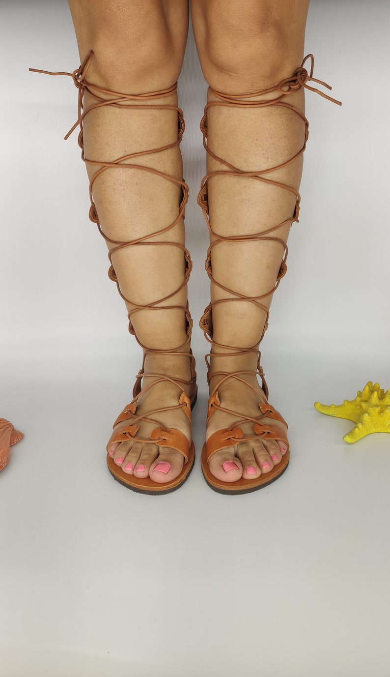GLADIATOR HIGH Roman Greek handmade leather sandals Slim Sandals Handmade Sandals Gift for Her Made from 100/% Genuine Leather in Greece