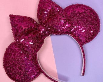 Dark Pink Sequin Mouse Ears