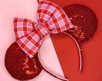 Red Sequin and Gingham Bow Mouse Ears