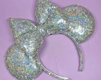 Silver Holographic Sequin Mouse Ears