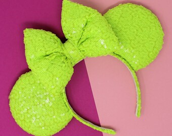 Neon Green Sequin Mouse Ears