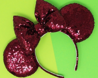 Wine Red Sequin Mouse Ears