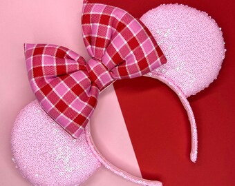 Valentines Sequin and Gingham Mouse Ears