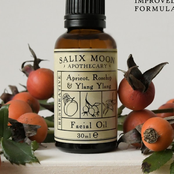 Huile végétale pour le visage | Huile de rose musquée bio + huile d'abricot bio avec huile essentielle d'ylang-ylang | RESTAURATION | Apothicairerie Salix Moon