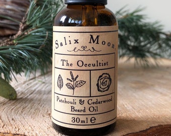 Botanical Beard Oil - Patchouli and Cedarwood Essential Oil - The Occultist - Salix Moon Apothecary