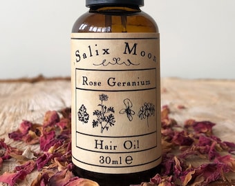 Botanical Hair and Scalp Oil - Argan, Jojoba & Grapeseed with Rose Geranium Essential Oil - Salix Moon Apothecary