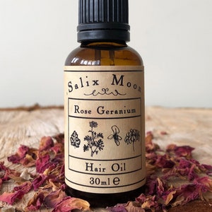 Botanical Hair and Scalp Oil - Argan, Jojoba & Grapeseed with Rose Geranium Essential Oil - Salix Moon Apothecary