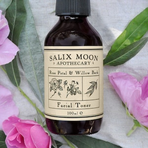 Rose Water and Willow Bark Facial Toner | Organic Rose Toner | Natural Salicylic Acid | Restorative Facial Tonic | Salix Moon Apothecary