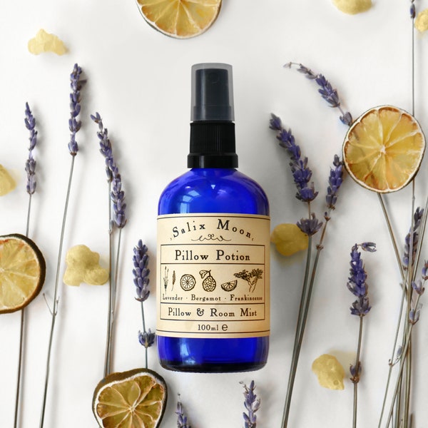 Potion en coussin lavande, encens et bergamote | Spray apaisant pour le sommeil | Brume d'ambiance - Salix Moon apothicaire