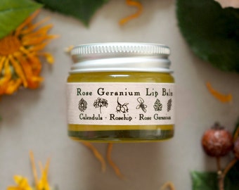 Rose Geranium Lip Balm - Organic Rosehip, Calendula, Beeswax, Salix Moon Apothecary