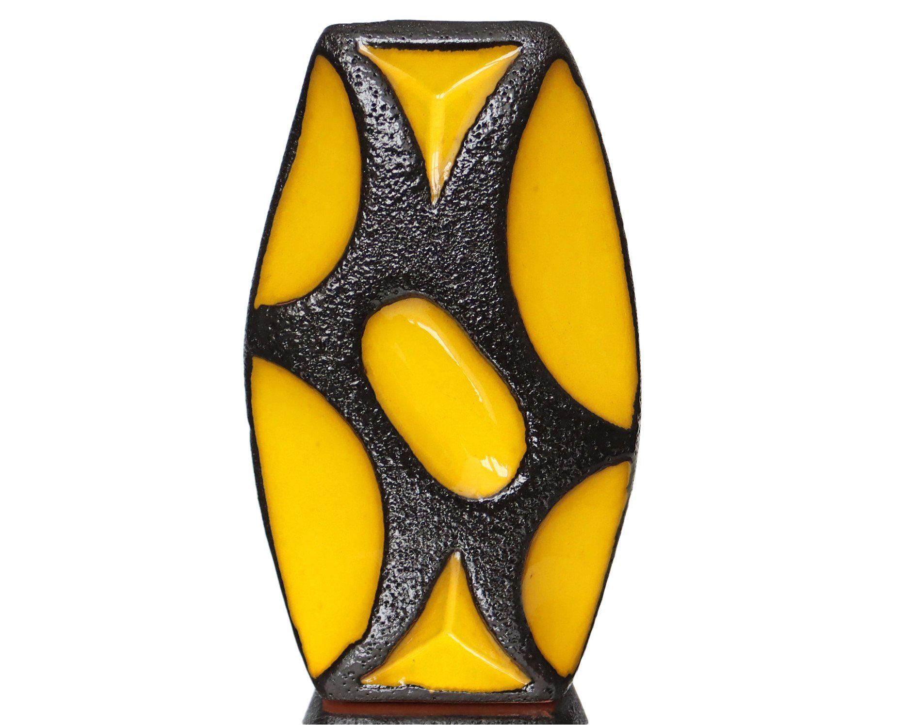 Large ROTH Lozenge Vase in Yellow With Fat Lava Glaze, Model 311