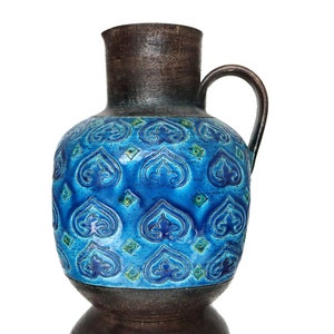 Large BITOSSI Ceramic Vase in Rimini Blue, Moresco Pattern, Italy
