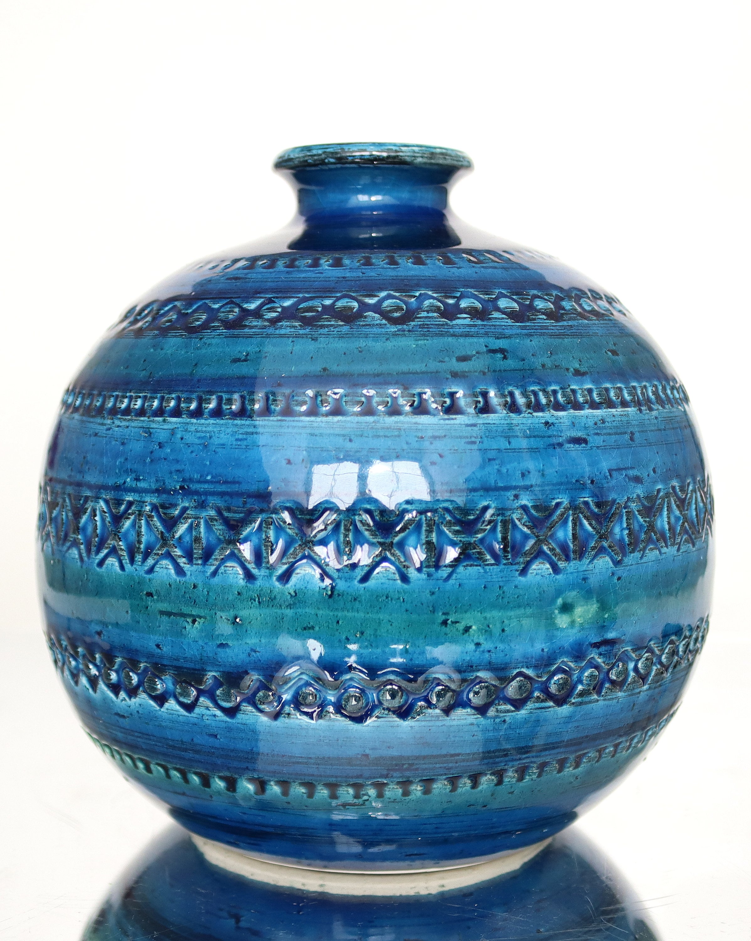 BITOSSI Ceramic Vase in Rimini Blue, Round Aldo Londi Design