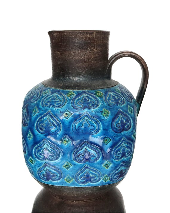 Large BITOSSI Ceramic Vase in Rimini Blue, Moresco Pattern, Italy