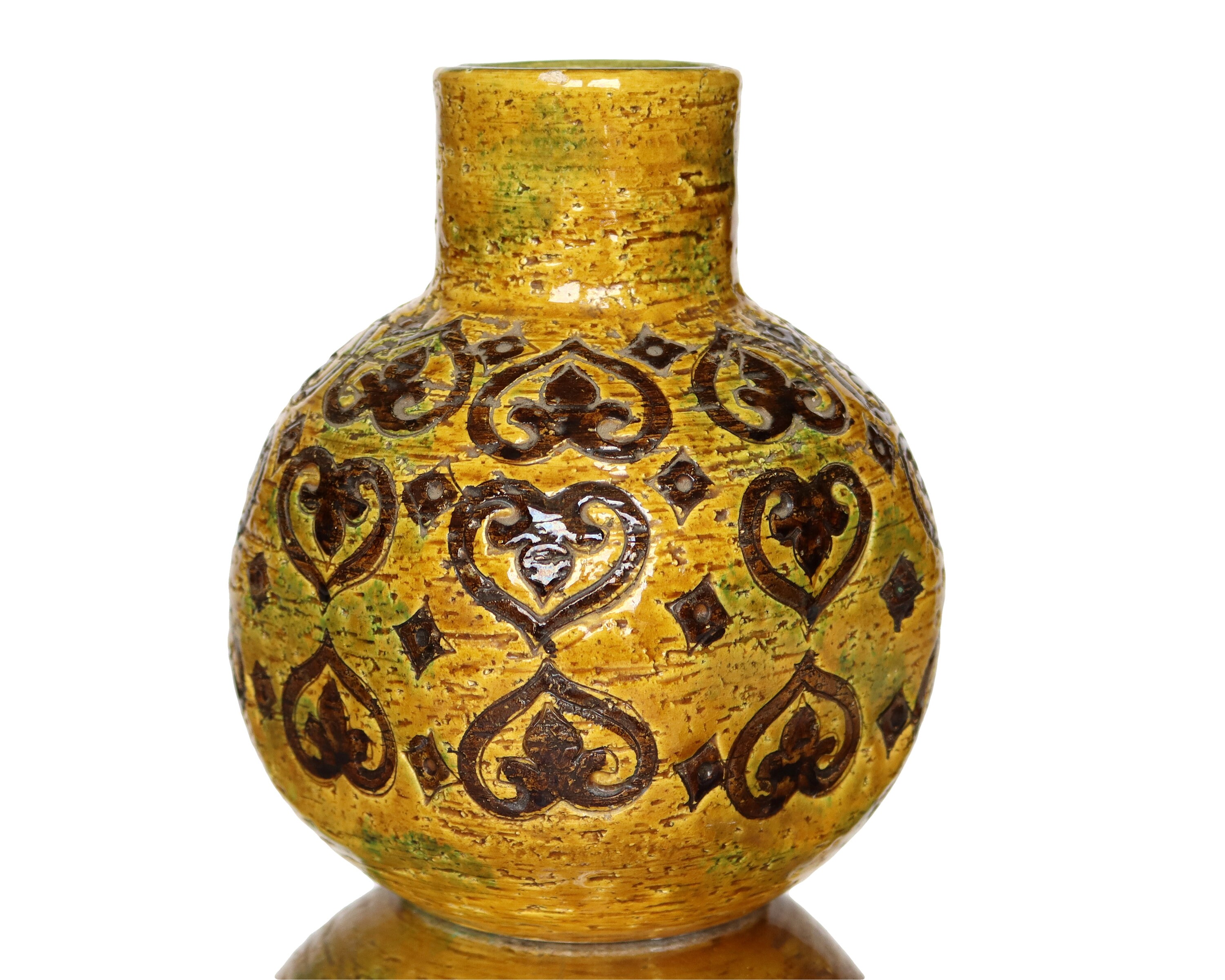 BITOSSI Ceramic Vase in Yellow & Brown, Moresco Pattern, Italy - Etsy