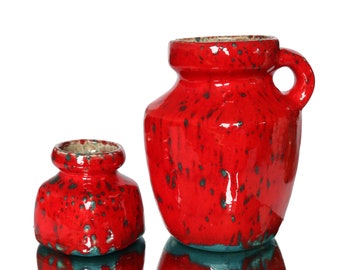 Studio Ceramic Vases Set in Red & Turquoise