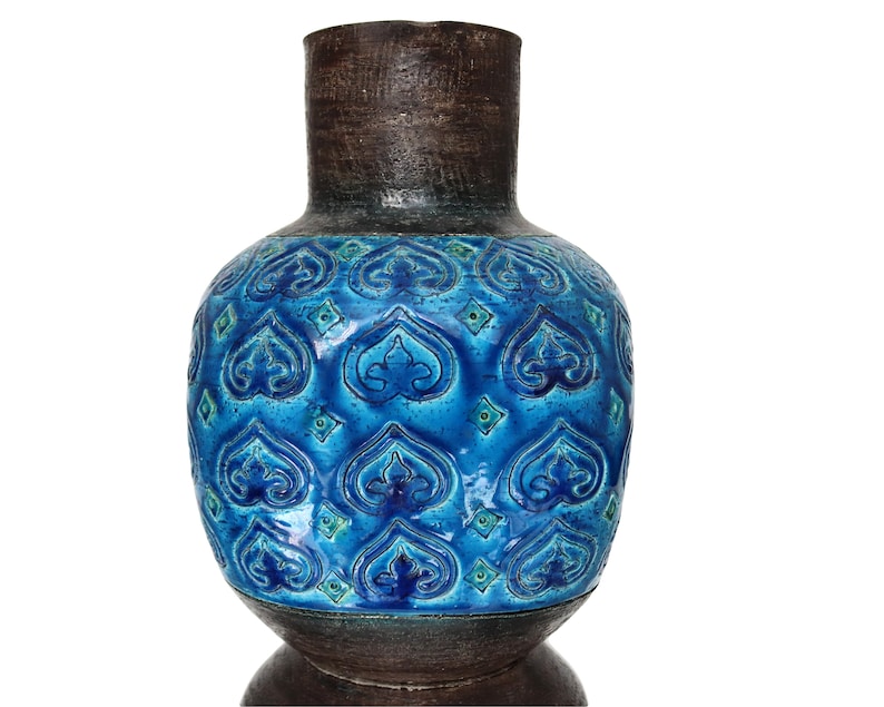 Large BITOSSI Ceramic Vase in Rimini Blue, Moresco Pattern, Italy - Etsy