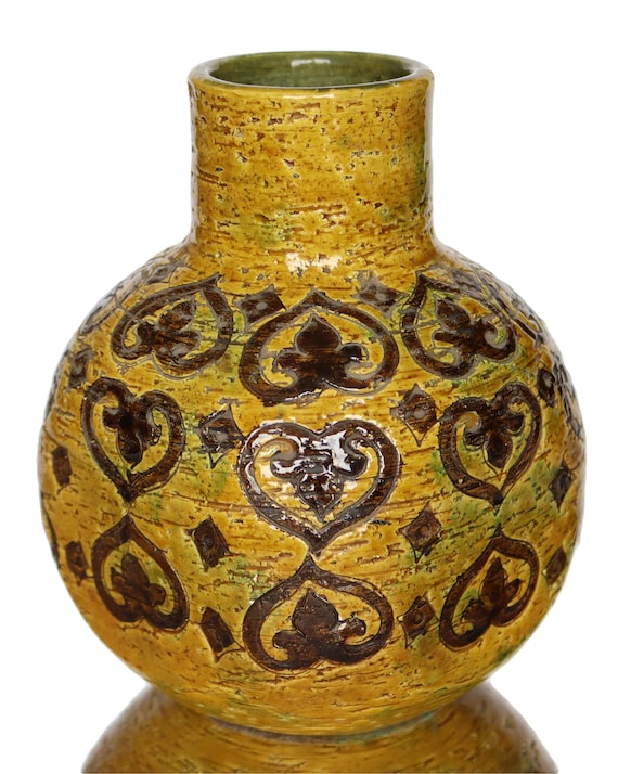 BITOSSI Ceramic Vase in Yellow & Brown, Moresco Pattern, Italy - Etsy